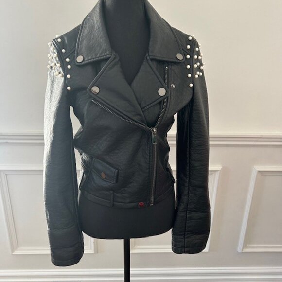 Taylor Hill by Joe's Women's Pearl Studded Faux Leather Moto Jacket - Picture 2 of 6
